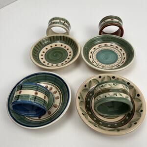 Harry David Napkin Rings Dip Bowls Porcelain Christmas Drum Pattern Set of 4